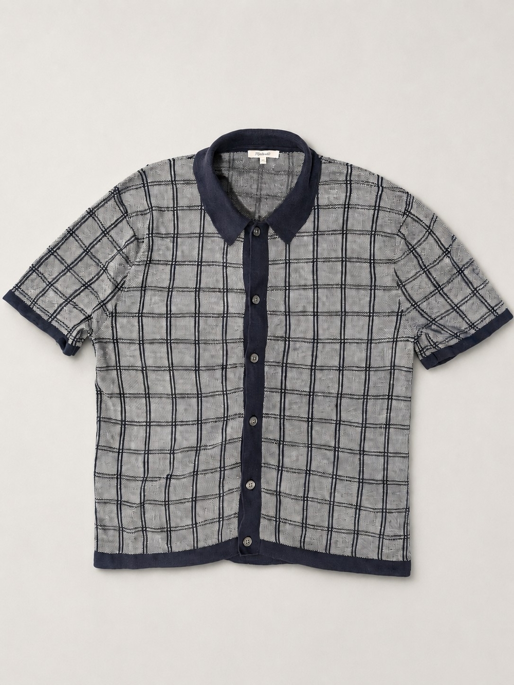 Madewell Men's Short Sleeve Knit Button Shirt Windowpane Check